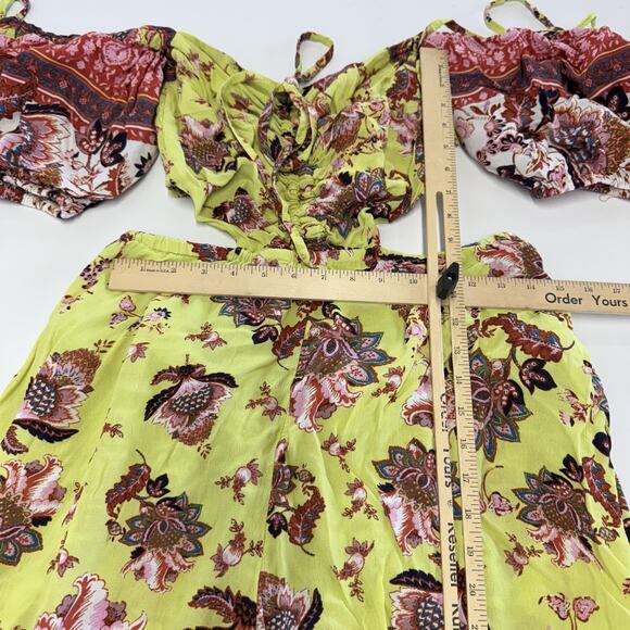 Free People Jumpsuit Womens Medium Bali Citrus Skies Boho Floral Wide Leg - Picture 10 of 11